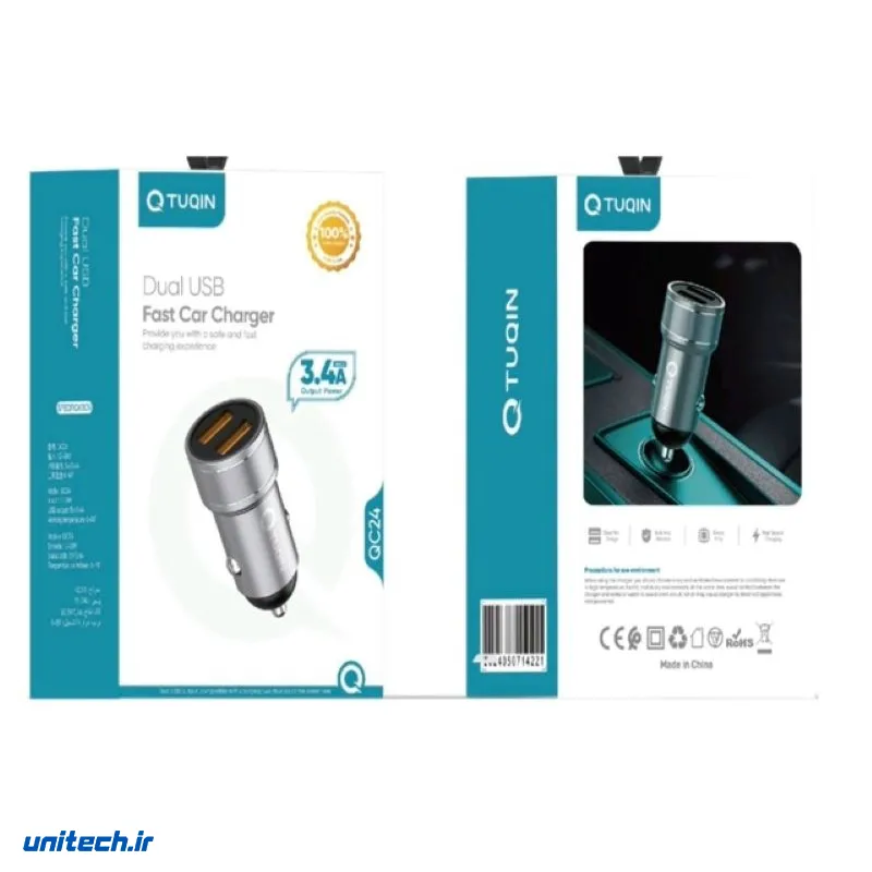 شارژر فندکی 18 وات کیوتوکین مدل QC24 دو پورت TypeC1